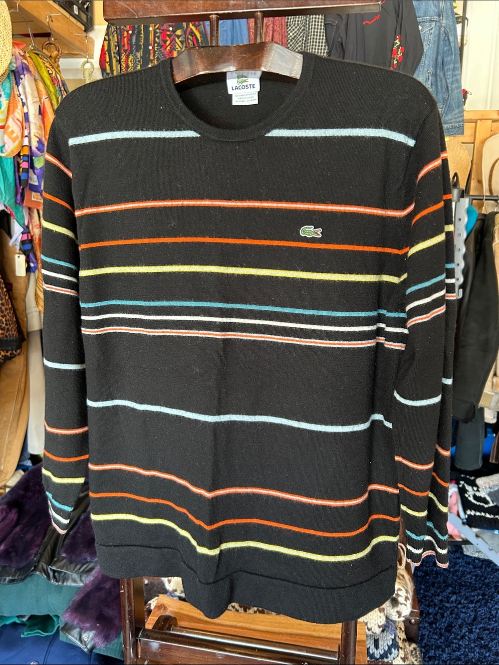 Lacoste Black Multicolor Striped Crewneck Sweater